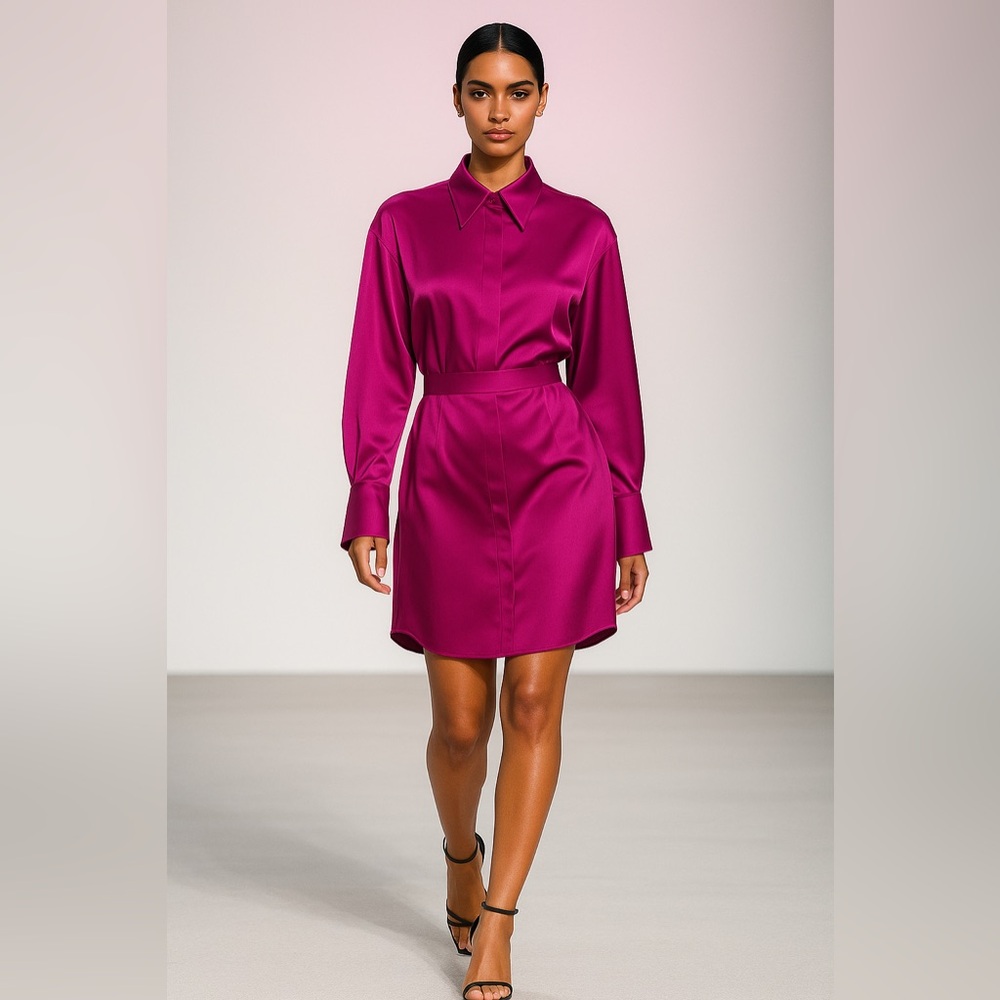 Limited edition Pink Notched Collar Midi Dress